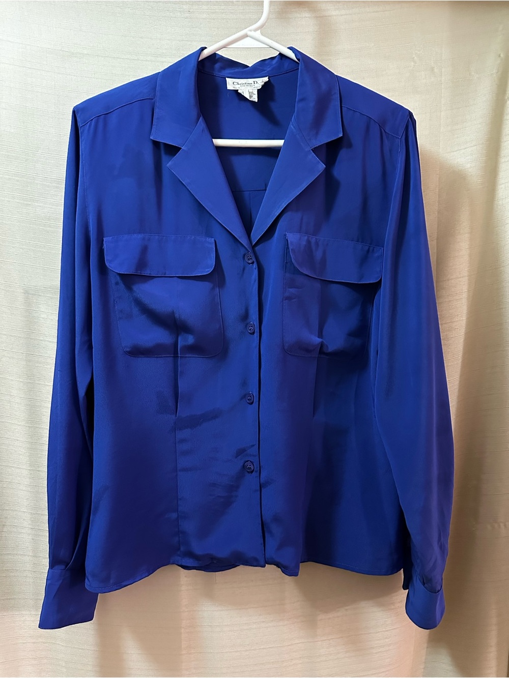 Vintage Christian Dior Chemises Blue Utility Pocket Blouse Shirt 80s 90s Luxury